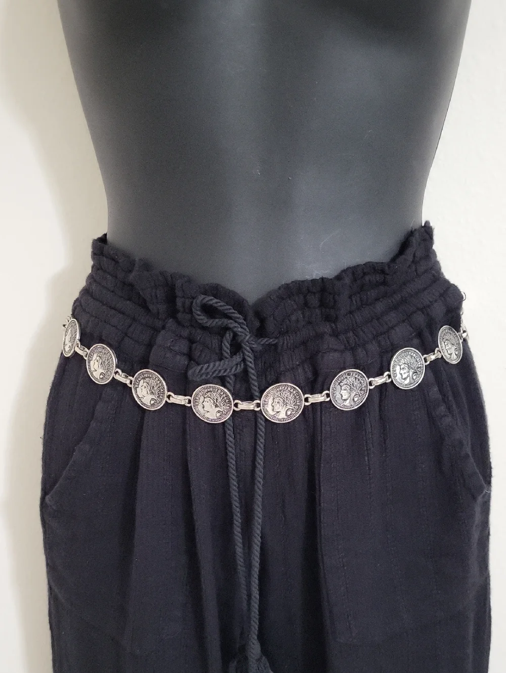 Chico's Messina Silver Metal Coin Medallion Chain Link Belt